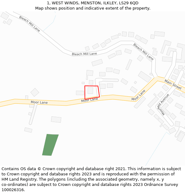 1, WEST WINDS, MENSTON, ILKLEY, LS29 6QD: Location map and indicative extent of plot