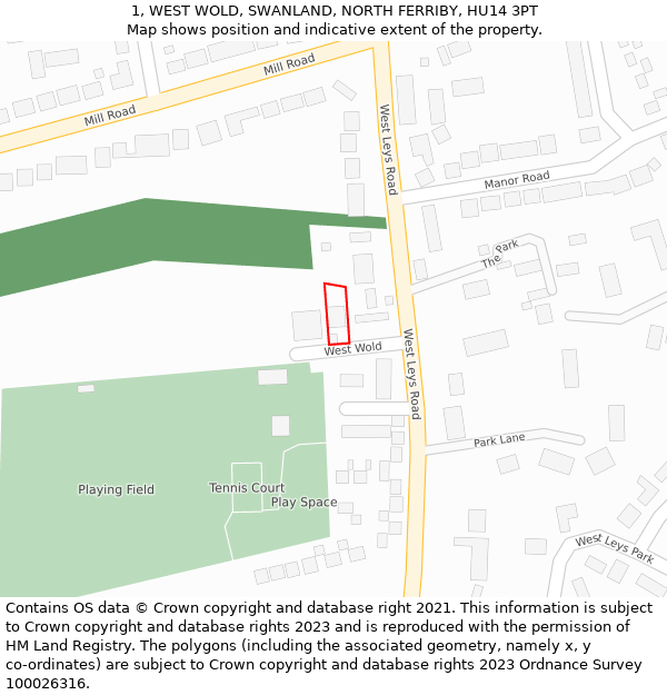 1, WEST WOLD, SWANLAND, NORTH FERRIBY, HU14 3PT: Location map and indicative extent of plot