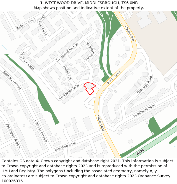 1, WEST WOOD DRIVE, MIDDLESBROUGH, TS6 0NB: Location map and indicative extent of plot