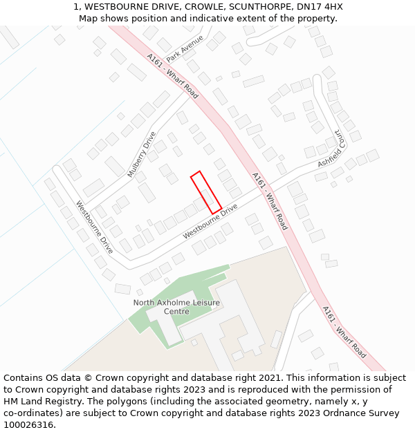 1, WESTBOURNE DRIVE, CROWLE, SCUNTHORPE, DN17 4HX: Location map and indicative extent of plot