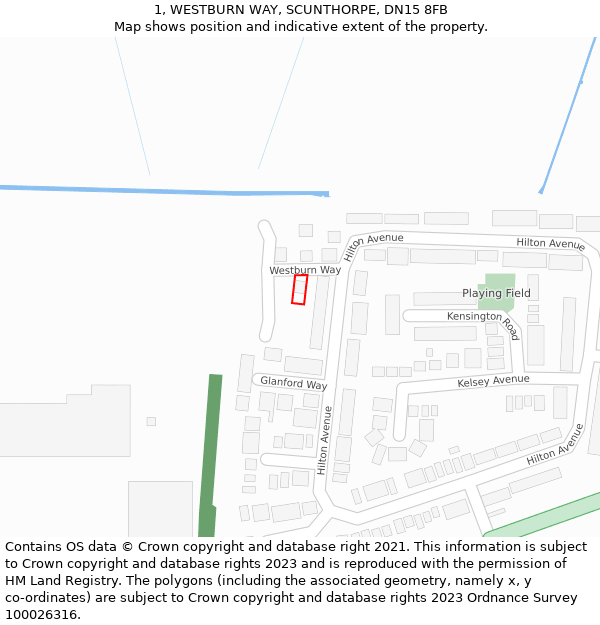 1, WESTBURN WAY, SCUNTHORPE, DN15 8FB: Location map and indicative extent of plot