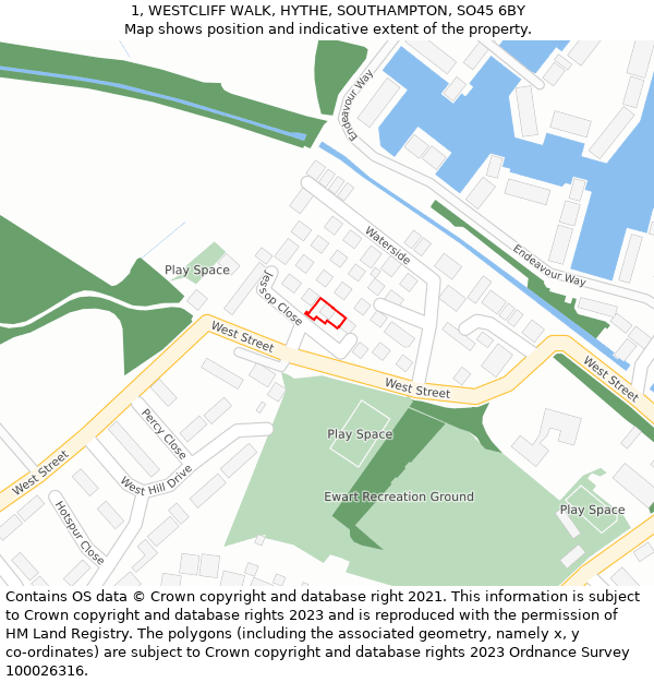 1, WESTCLIFF WALK, HYTHE, SOUTHAMPTON, SO45 6BY: Location map and indicative extent of plot