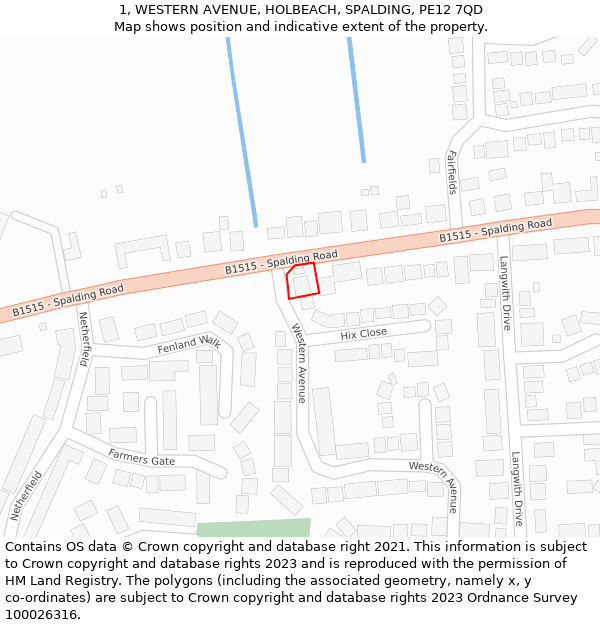 1, WESTERN AVENUE, HOLBEACH, SPALDING, PE12 7QD: Location map and indicative extent of plot