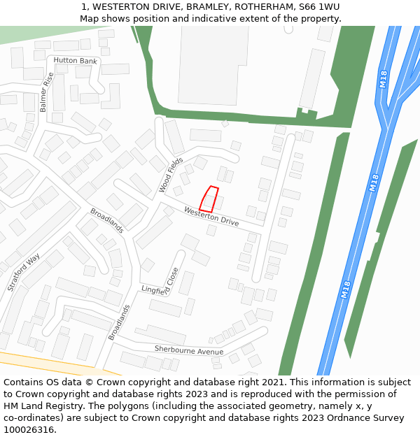 1, WESTERTON DRIVE, BRAMLEY, ROTHERHAM, S66 1WU: Location map and indicative extent of plot