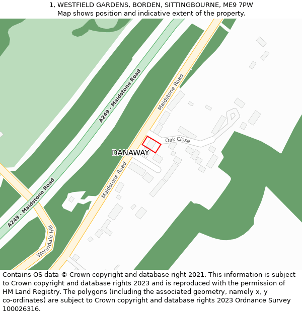 1, WESTFIELD GARDENS, BORDEN, SITTINGBOURNE, ME9 7PW: Location map and indicative extent of plot