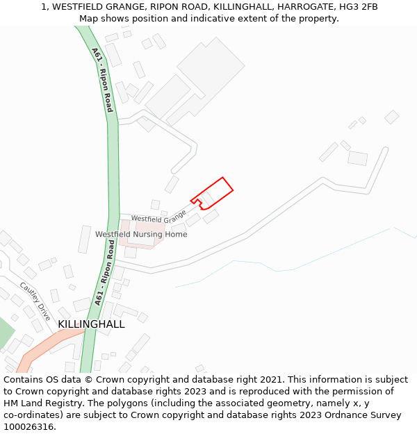 1, WESTFIELD GRANGE, RIPON ROAD, KILLINGHALL, HARROGATE, HG3 2FB: Location map and indicative extent of plot