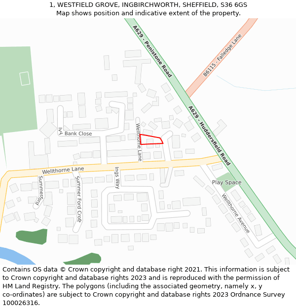 1, WESTFIELD GROVE, INGBIRCHWORTH, SHEFFIELD, S36 6GS: Location map and indicative extent of plot