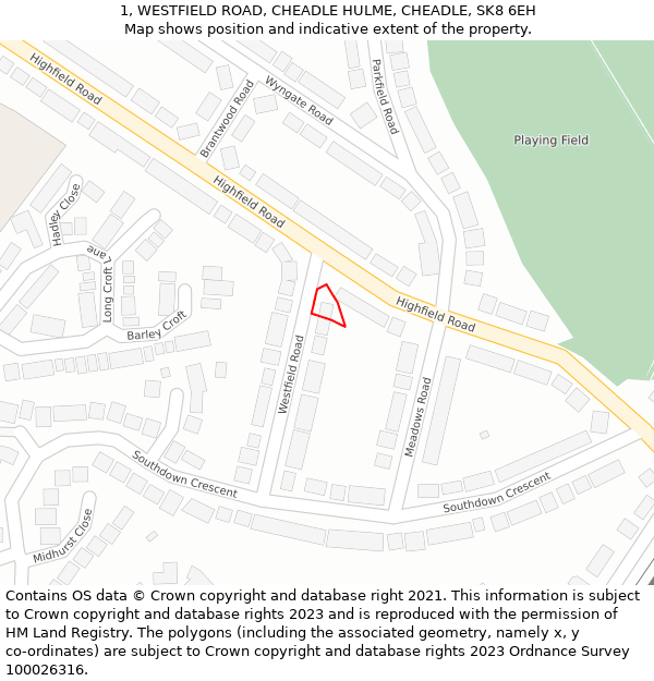 1, WESTFIELD ROAD, CHEADLE HULME, CHEADLE, SK8 6EH: Location map and indicative extent of plot