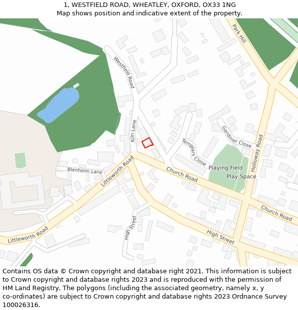 1, WESTFIELD ROAD, WHEATLEY, OXFORD, OX33 1NG: Location map and indicative extent of plot