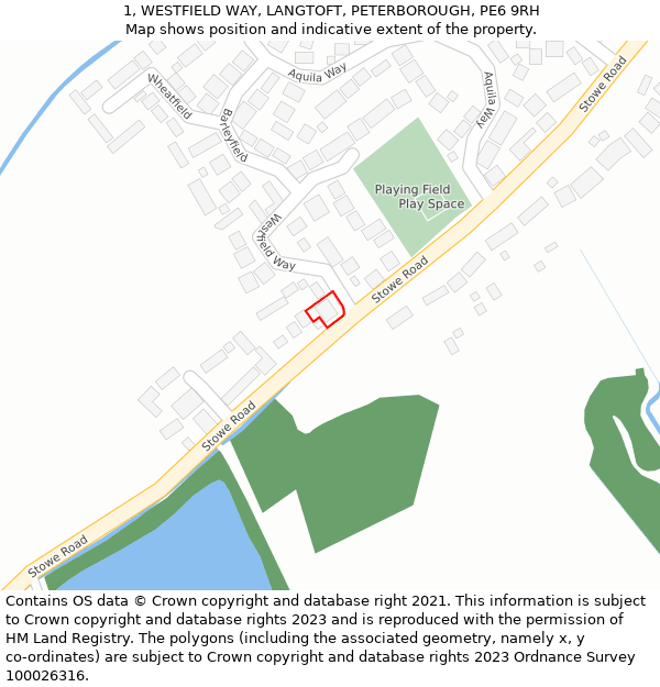 1, WESTFIELD WAY, LANGTOFT, PETERBOROUGH, PE6 9RH: Location map and indicative extent of plot