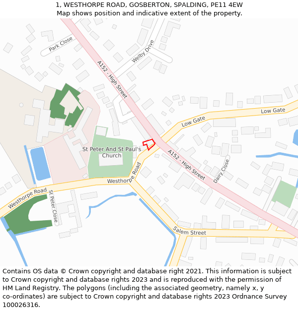 1, WESTHORPE ROAD, GOSBERTON, SPALDING, PE11 4EW: Location map and indicative extent of plot