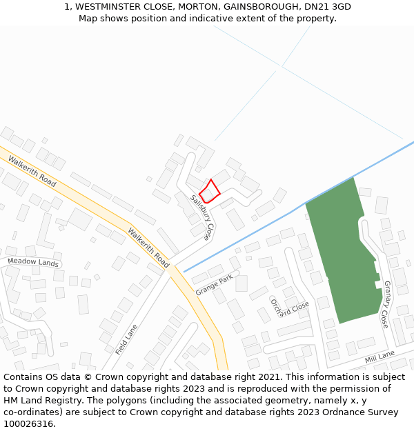 1, WESTMINSTER CLOSE, MORTON, GAINSBOROUGH, DN21 3GD: Location map and indicative extent of plot