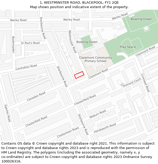 1, WESTMINSTER ROAD, BLACKPOOL, FY1 2QE: Location map and indicative extent of plot