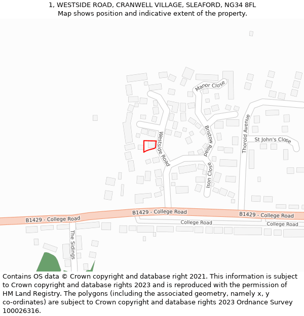 1, WESTSIDE ROAD, CRANWELL VILLAGE, SLEAFORD, NG34 8FL: Location map and indicative extent of plot