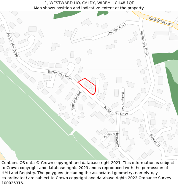 1, WESTWARD HO, CALDY, WIRRAL, CH48 1QF: Location map and indicative extent of plot