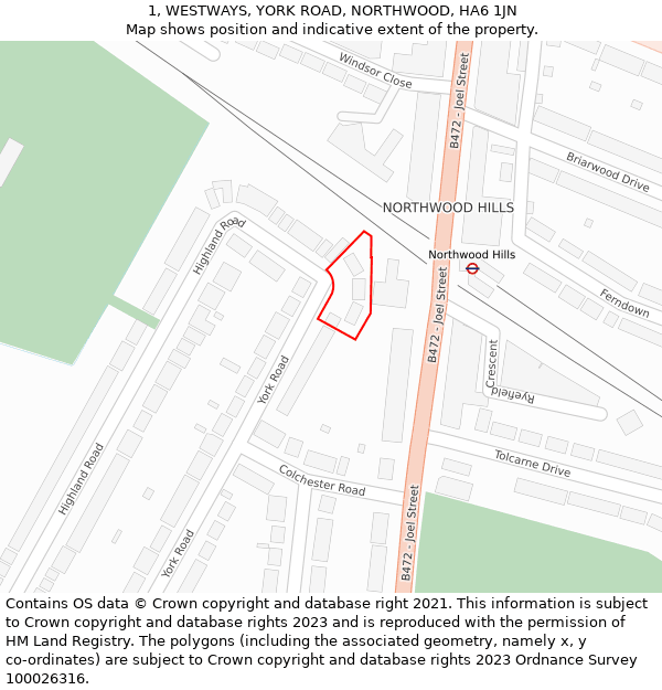 1, WESTWAYS, YORK ROAD, NORTHWOOD, HA6 1JN: Location map and indicative extent of plot