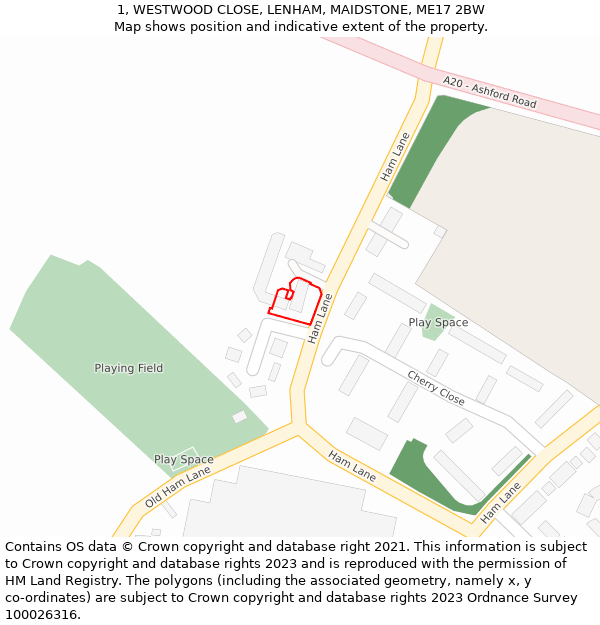 1, WESTWOOD CLOSE, LENHAM, MAIDSTONE, ME17 2BW: Location map and indicative extent of plot