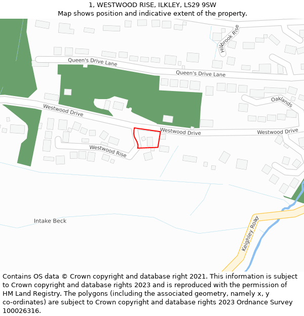 1, WESTWOOD RISE, ILKLEY, LS29 9SW: Location map and indicative extent of plot