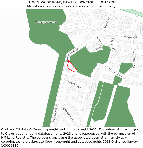 1, WESTWOOD ROAD, BAWTRY, DONCASTER, DN10 6XB: Location map and indicative extent of plot