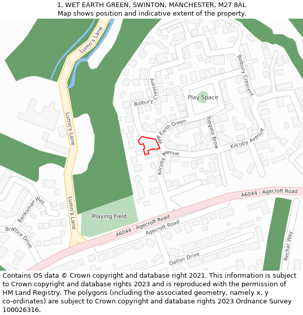 1, WET EARTH GREEN, SWINTON, MANCHESTER, M27 8AL: Location map and indicative extent of plot