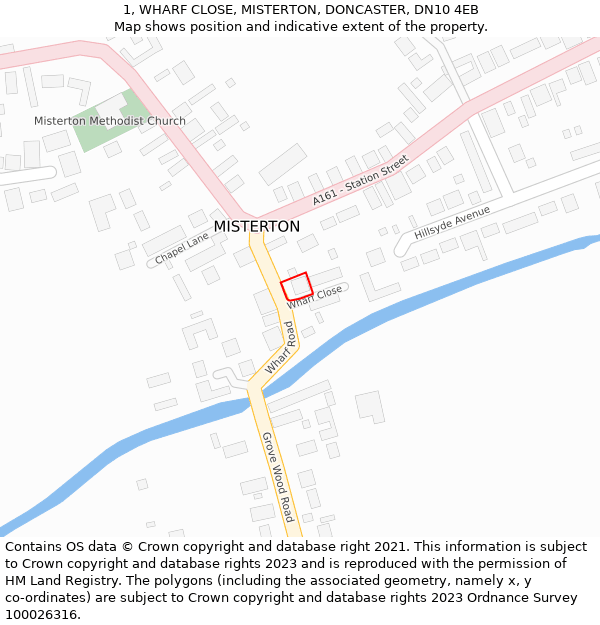 1, WHARF CLOSE, MISTERTON, DONCASTER, DN10 4EB: Location map and indicative extent of plot