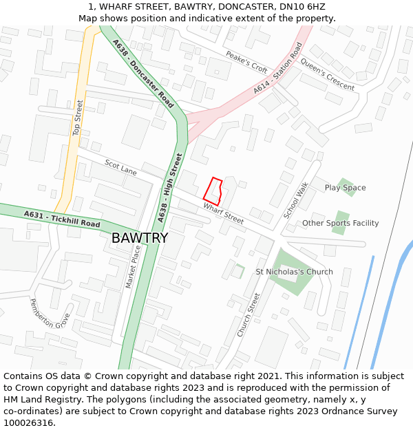 1, WHARF STREET, BAWTRY, DONCASTER, DN10 6HZ: Location map and indicative extent of plot