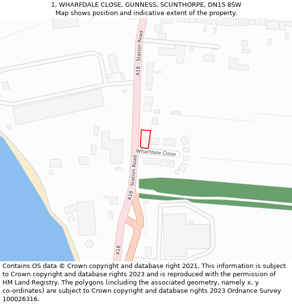 1, WHARFDALE CLOSE, GUNNESS, SCUNTHORPE, DN15 8SW: Location map and indicative extent of plot