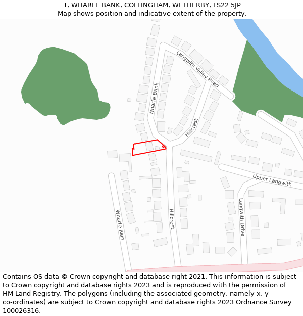 1, WHARFE BANK, COLLINGHAM, WETHERBY, LS22 5JP: Location map and indicative extent of plot