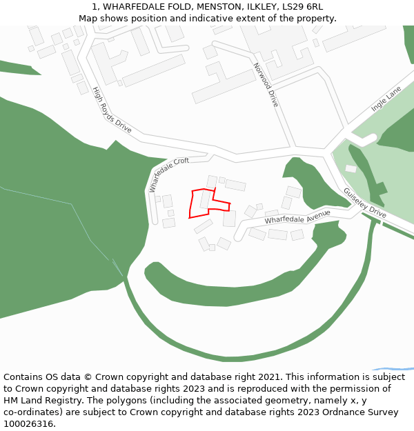 1, WHARFEDALE FOLD, MENSTON, ILKLEY, LS29 6RL: Location map and indicative extent of plot