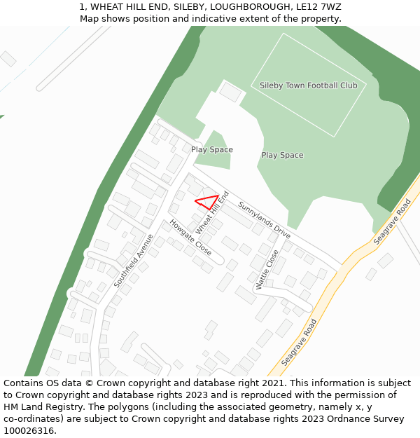 1, WHEAT HILL END, SILEBY, LOUGHBOROUGH, LE12 7WZ: Location map and indicative extent of plot