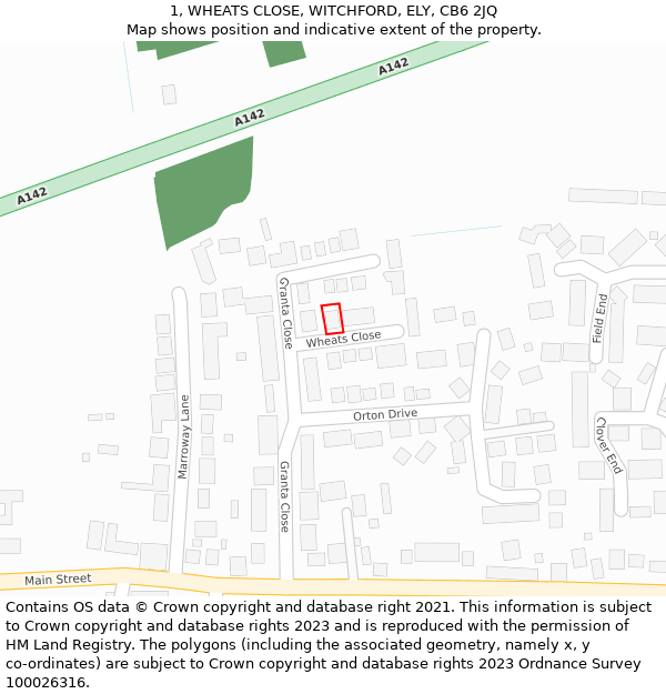 1, WHEATS CLOSE, WITCHFORD, ELY, CB6 2JQ: Location map and indicative extent of plot