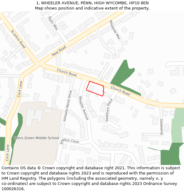1, WHEELER AVENUE, PENN, HIGH WYCOMBE, HP10 8EN: Location map and indicative extent of plot