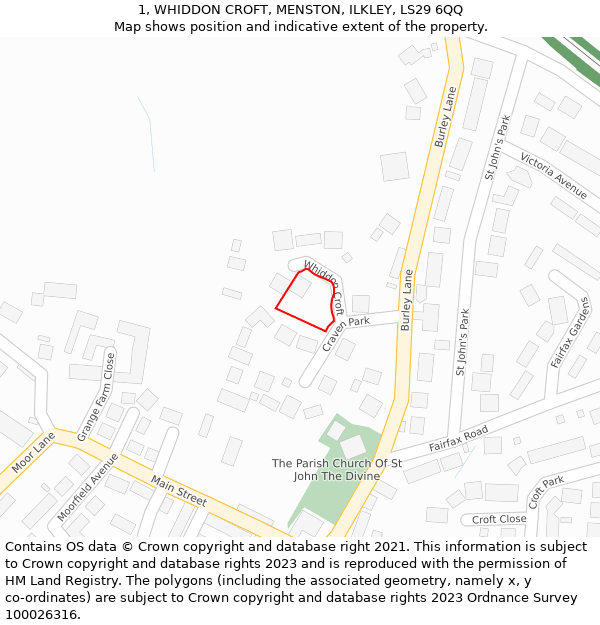 1, WHIDDON CROFT, MENSTON, ILKLEY, LS29 6QQ: Location map and indicative extent of plot