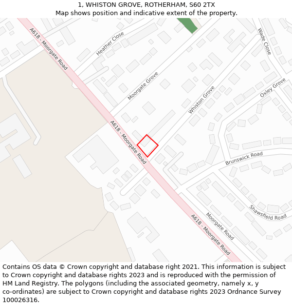 1, WHISTON GROVE, ROTHERHAM, S60 2TX: Location map and indicative extent of plot