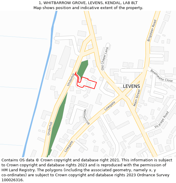 1, WHITBARROW GROVE, LEVENS, KENDAL, LA8 8LT: Location map and indicative extent of plot