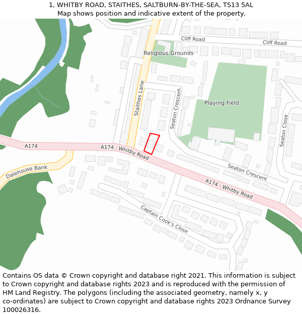 1, WHITBY ROAD, STAITHES, SALTBURN-BY-THE-SEA, TS13 5AL: Location map and indicative extent of plot