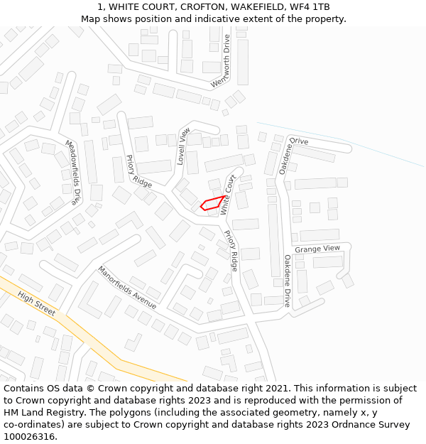 1, WHITE COURT, CROFTON, WAKEFIELD, WF4 1TB: Location map and indicative extent of plot