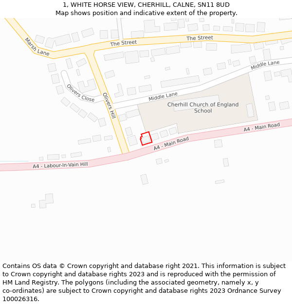 1, WHITE HORSE VIEW, CHERHILL, CALNE, SN11 8UD: Location map and indicative extent of plot