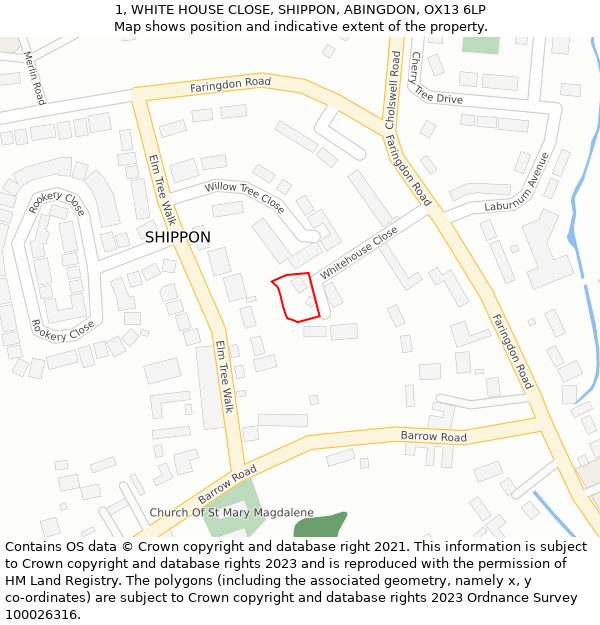 1, WHITE HOUSE CLOSE, SHIPPON, ABINGDON, OX13 6LP: Location map and indicative extent of plot
