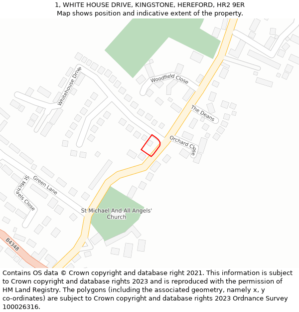 1, WHITE HOUSE DRIVE, KINGSTONE, HEREFORD, HR2 9ER: Location map and indicative extent of plot