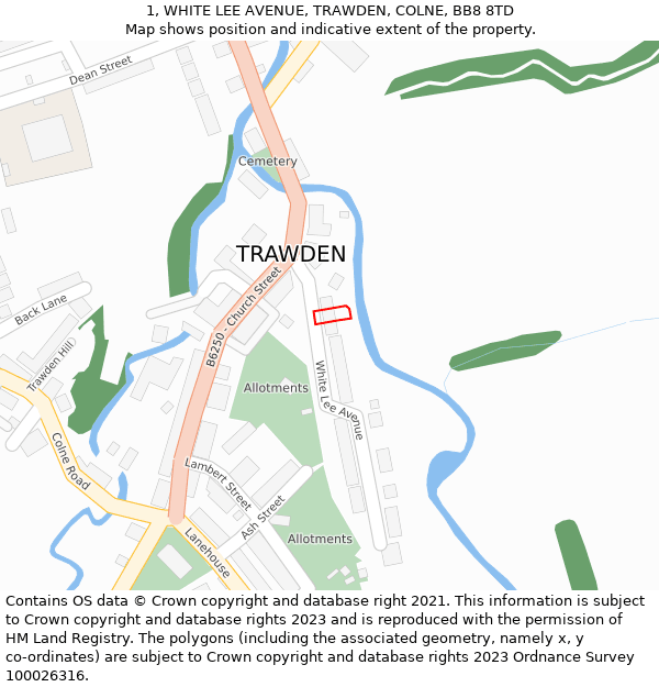 1, WHITE LEE AVENUE, TRAWDEN, COLNE, BB8 8TD: Location map and indicative extent of plot