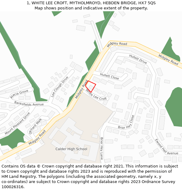 1, WHITE LEE CROFT, MYTHOLMROYD, HEBDEN BRIDGE, HX7 5QS: Location map and indicative extent of plot