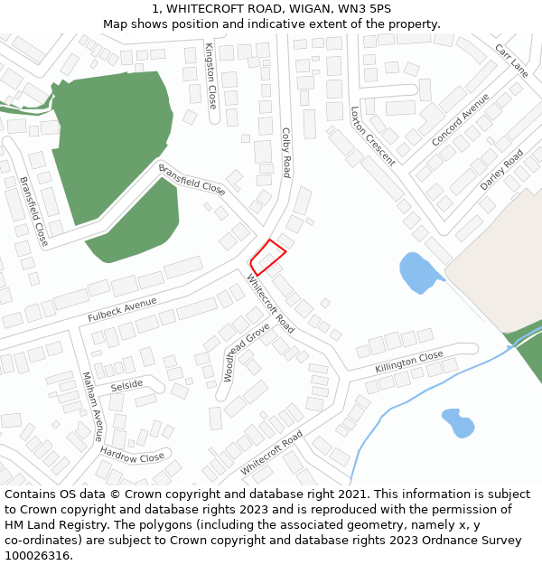 1, WHITECROFT ROAD, WIGAN, WN3 5PS: Location map and indicative extent of plot