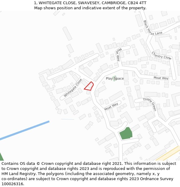 1, WHITEGATE CLOSE, SWAVESEY, CAMBRIDGE, CB24 4TT: Location map and indicative extent of plot