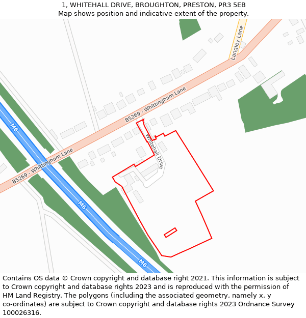1, WHITEHALL DRIVE, BROUGHTON, PRESTON, PR3 5EB: Location map and indicative extent of plot