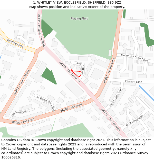 1, WHITLEY VIEW, ECCLESFIELD, SHEFFIELD, S35 9ZZ: Location map and indicative extent of plot