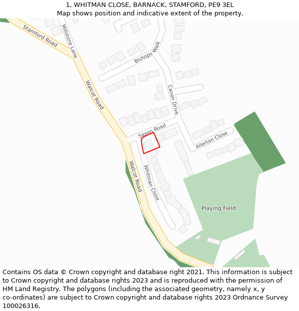 1, WHITMAN CLOSE, BARNACK, STAMFORD, PE9 3EL: Location map and indicative extent of plot