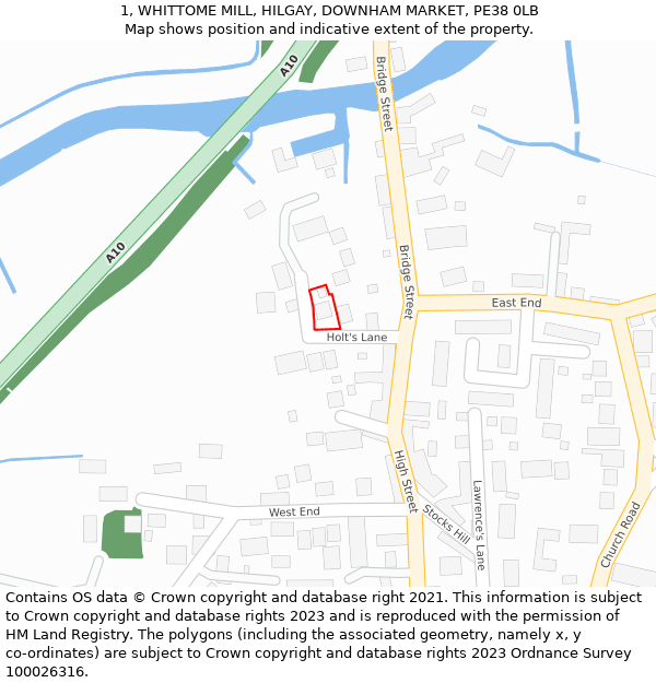 1, WHITTOME MILL, HILGAY, DOWNHAM MARKET, PE38 0LB: Location map and indicative extent of plot