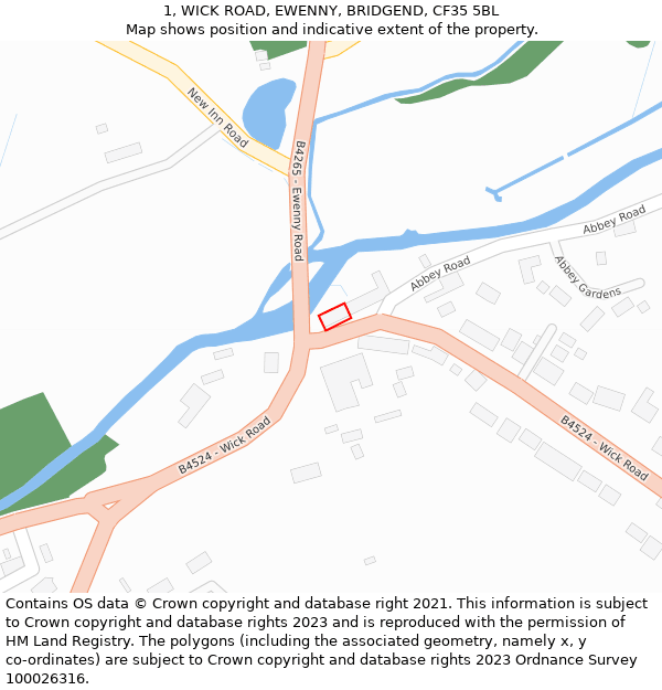 1, WICK ROAD, EWENNY, BRIDGEND, CF35 5BL: Location map and indicative extent of plot