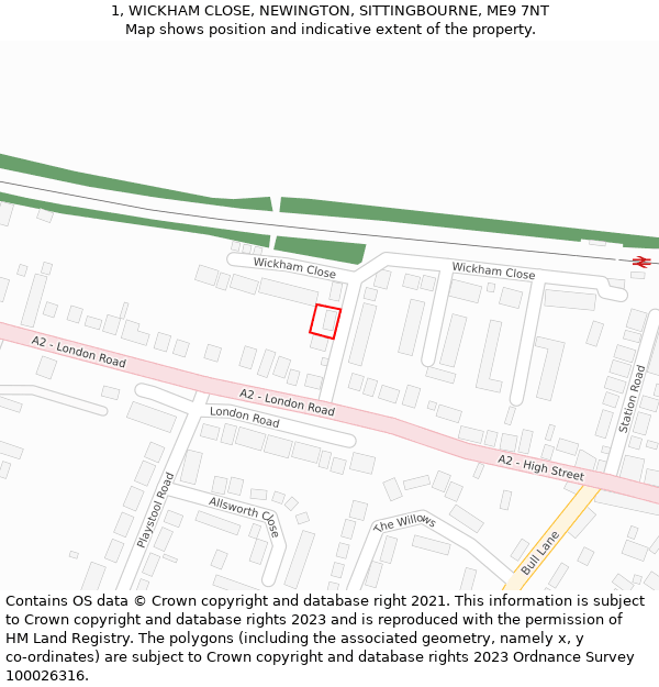 1, WICKHAM CLOSE, NEWINGTON, SITTINGBOURNE, ME9 7NT: Location map and indicative extent of plot